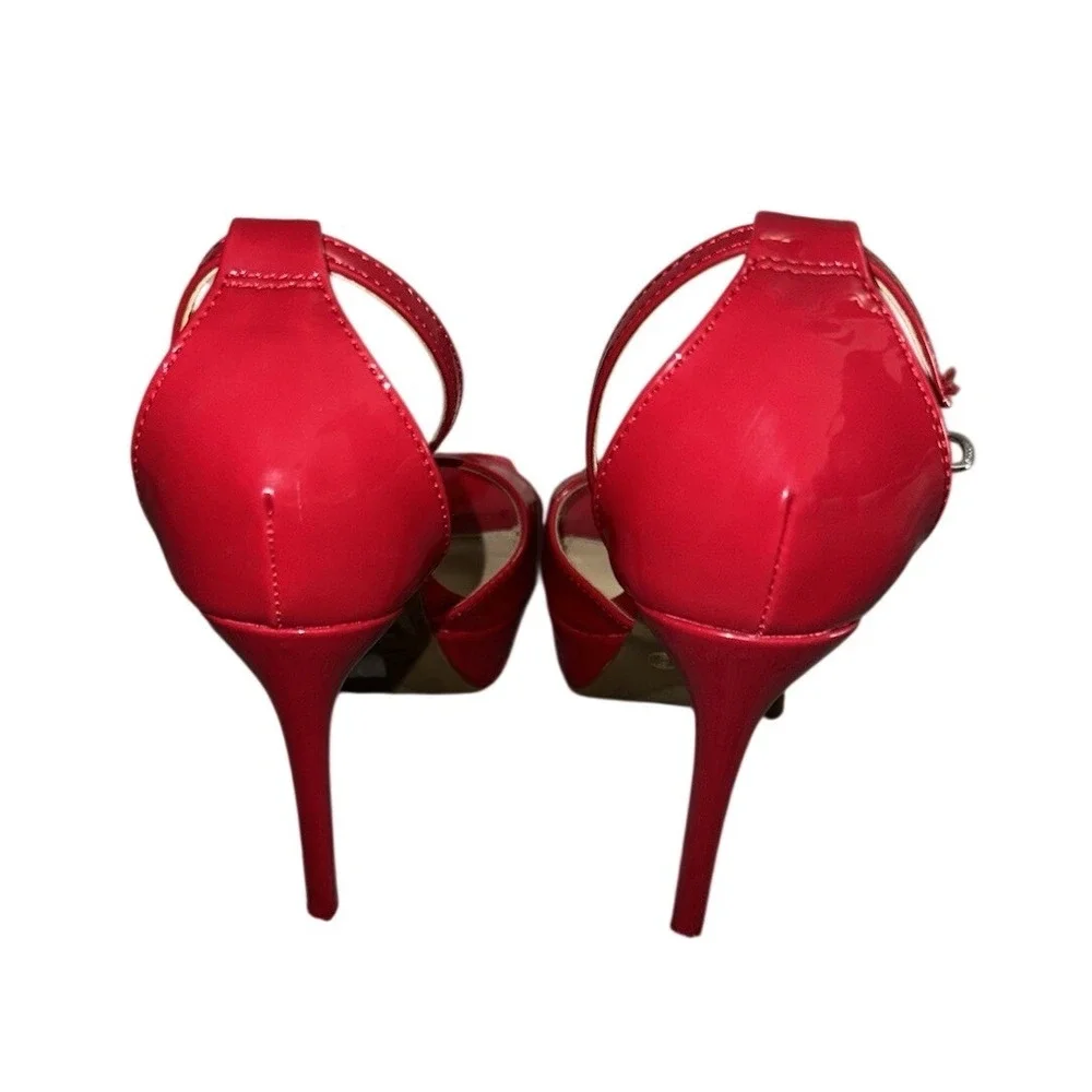 Red Platform Heels Square Toe Ankle Strap Sandals Size 6 y2k indiegoth